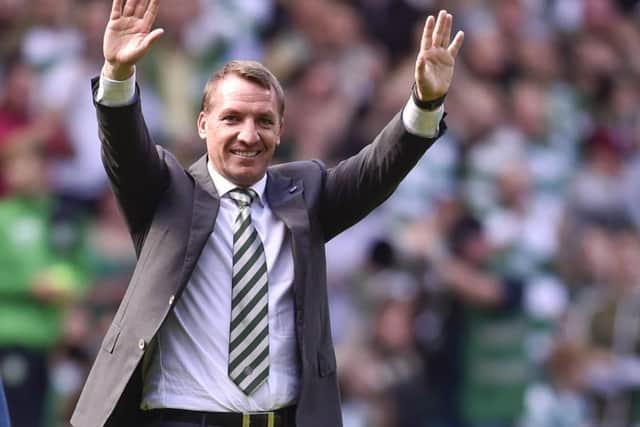 Celtic manager Brendan Rodgers celebrates at full-time. Pic: SNS