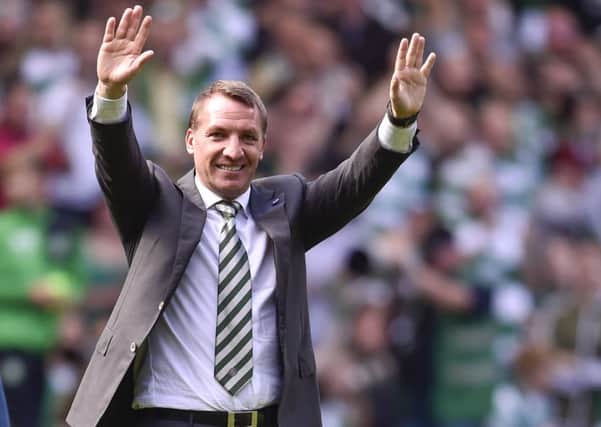 Celtic manager Brendan Rodgers celebrates at full-time. Pic: SNS