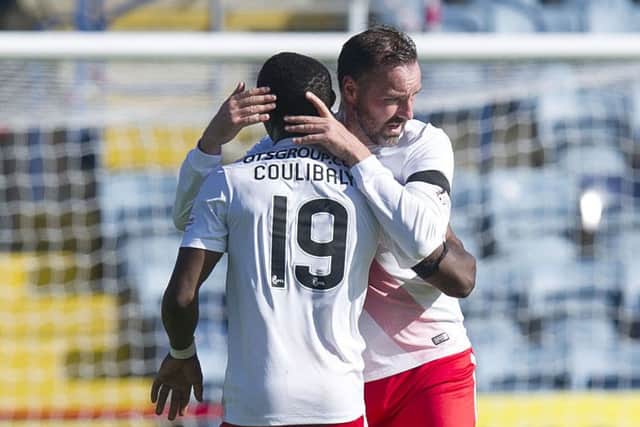 Souleymane Coulibaly embraces Kris Boyd after netting for Kilmarnock. Pic: SNS