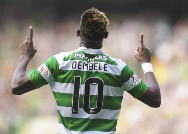 Celtic's Moussa Dembele is the first player to score a hat-trick in an Old Firm league match for 50 years. Picture:  Craig Williamson/SNS