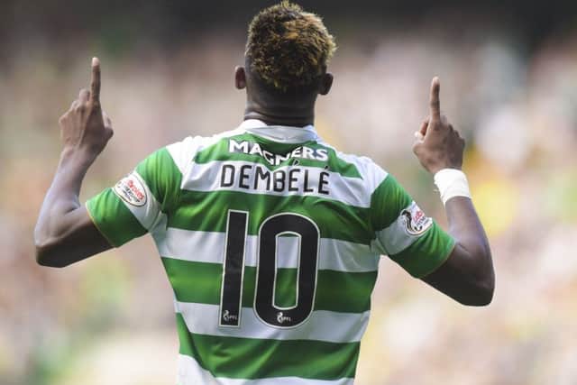 Celtic's Moussa Dembele is the first player to score a hat-trick in an Old Firm league match for 50 years. Picture:  Craig Williamson/SNS