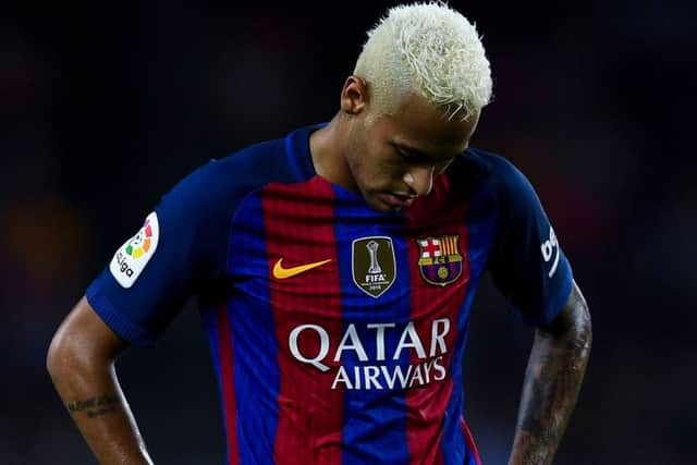 Neymar cuts a dejected figure during Barcelona's surprise home defeat by Deportivo Alaves. Picture: David Ramos/Getty Images