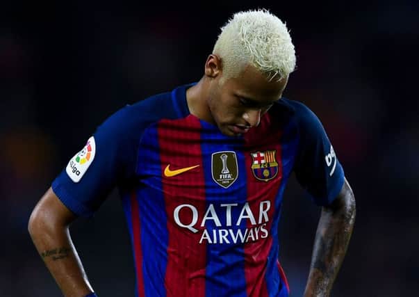 Neymar cuts a dejected figure during Barcelona's surprise home defeat by Deportivo Alaves. Picture: David Ramos/Getty Images