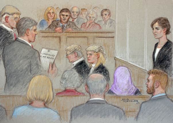 A court artist drawing illustrating defendant Helen Titchener (played by Louiza Patikas), listening to the trial verdict on the jurors paper. Picture PA