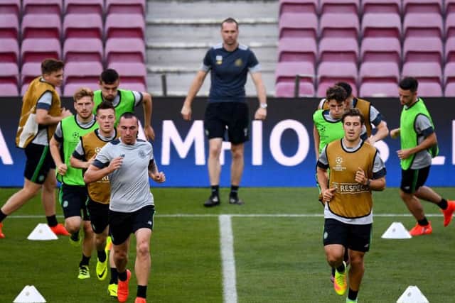 The Celtic players train ahead of tonight's clash in the Champions League. Picture: Getty