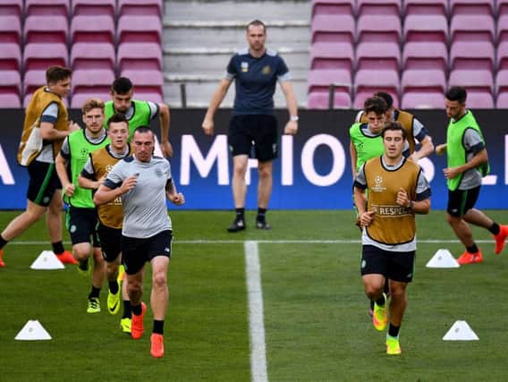 The Celtic players train ahead of tonight's clash in the Champions League. Picture: Getty