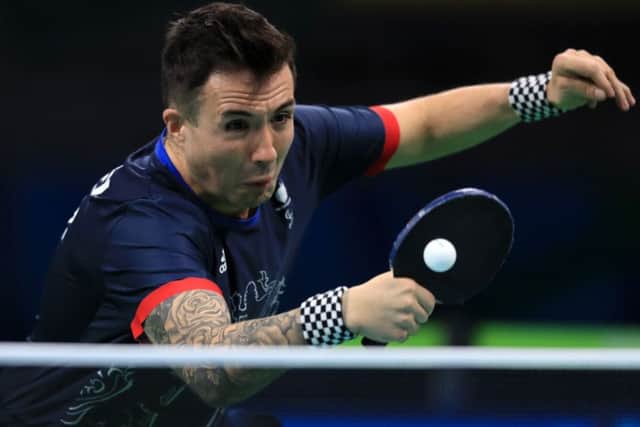 Great Britain's Will Bayley competes in the Class 7 men's singles table tennis final, in which he won gold. Picture: Adam Davy/PA Wire