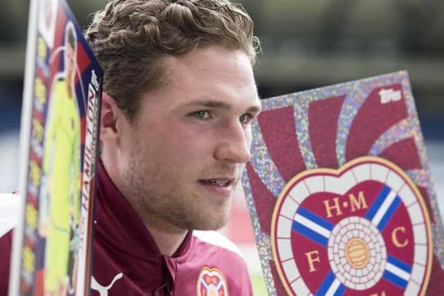 Hearts goalkeeper Jack Hamilton helped launch the new Topps sticker album at Hampden.