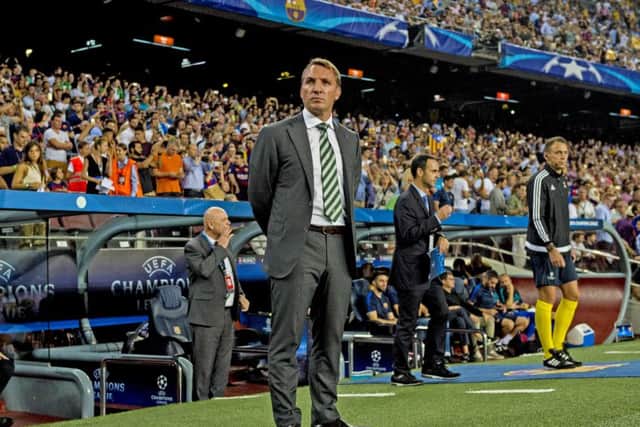 Celtic manager Brendan Rodgers on the touchline at the Nou Camp. Picture: Craig Williamson/SNS Group