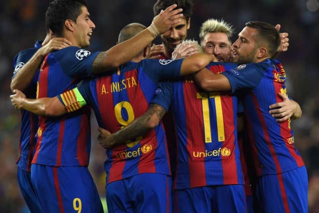 Barcelona celebrates a goal against Celtic. Picture: AFP/Getty Images