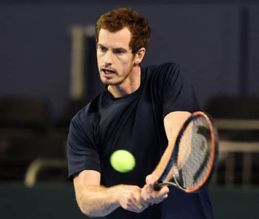 Andy Murray practices ahead of Great Britain's Davis Cup semi-final against Argentina which starts in Glasgow today. Picture: SNS Group