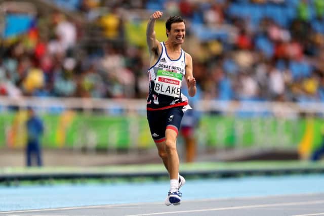Great Britain's Paul Blake celebrates winning the men's 400m T36 final during the ninth day of the Rio Paralympics. Picture: PA
