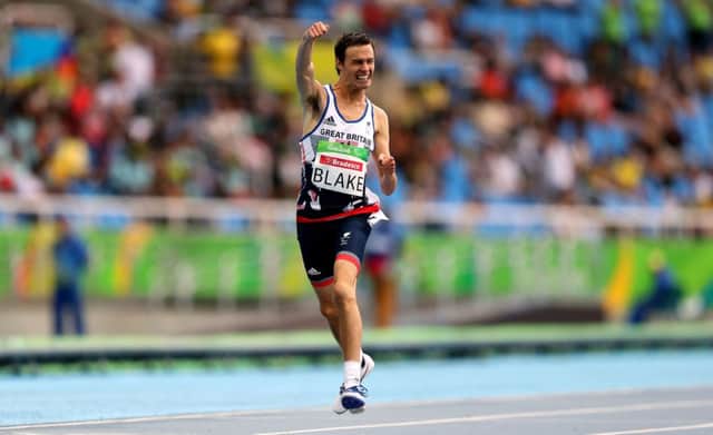 Great Britain's Paul Blake celebrates winning the men's 400m T36 final during the ninth day of the Rio Paralympics. Picture: PA
