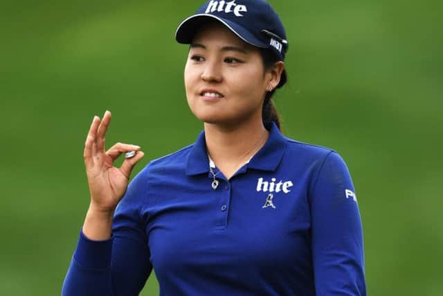 In Gee Chun of Korea celebrates a putt on her way to a second-round 66 and a two-shot lead at the Evian Championship. Picture: Getty