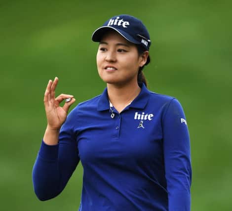 In Gee Chun of Korea celebrates a putt on her way to a second-round 66 and a two-shot lead at the Evian Championship. Picture: Getty