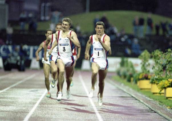 Whittle, left, in his athletic prime at Meadowbank stadium during a Great Britain v USSR meet in July 1991