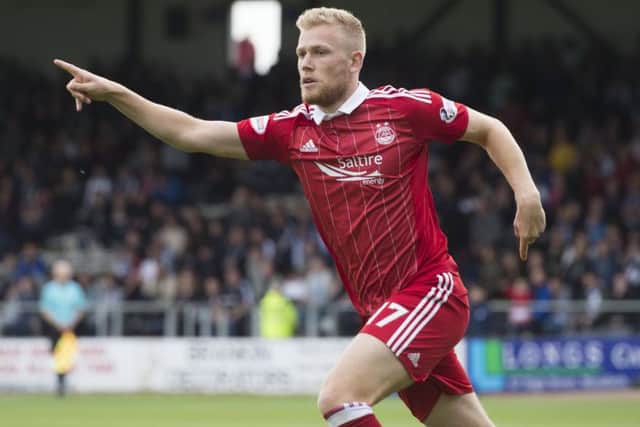 Aberdeen's Jayden Stockley celebrates his goal. Picture: SNS.