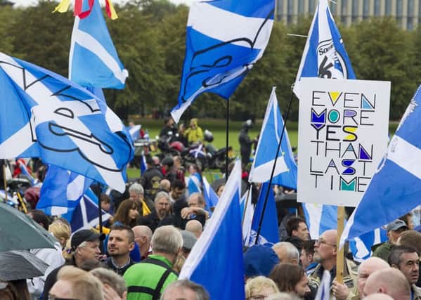 Scottish Independence supporters gather in Glasgow Green to mark the two year anniversary of the Scottish Referendum. Picture; SWNS
