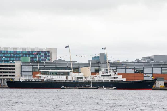 The Royal Yacht Britannia is anchored outside Ocean Terminal in Edinburgh. Picture: Ian Georgeson