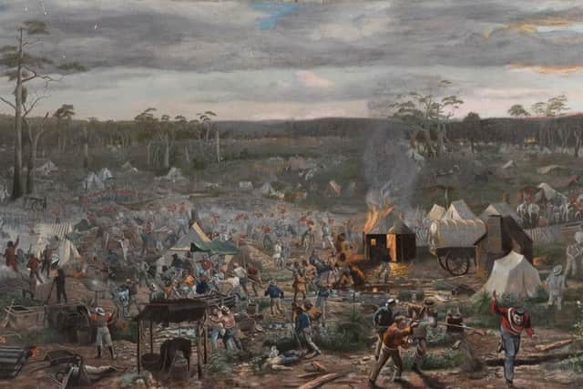 Painting of the Eureka Stockades which was triggered, in part, by the murder of digger James Scobie, from Auchterarder. Picture: Wikipedia