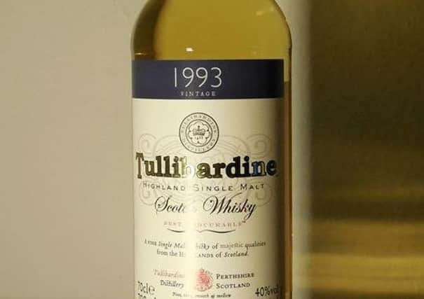 A bottle of whisky from the Tullibardine distillery.