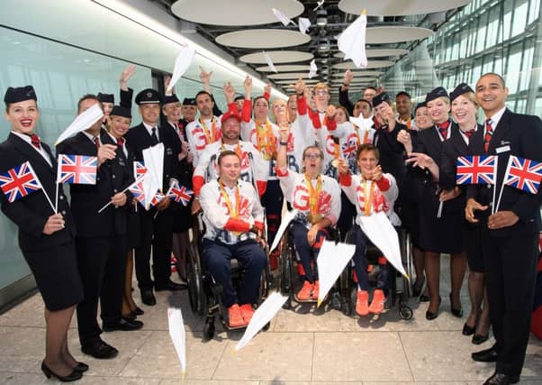 Members of the Team GB arriving on British Airways flight BA2016 from Rio de Janeiro to London Heathrow. Picture: Getty Images