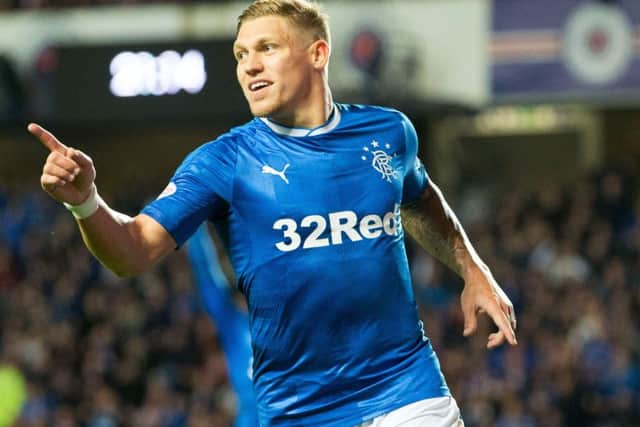 Rangers' Martyn Waghorn celebrates scoring his side's fourth goal of the game. The striker went on to score a hat-trick. Picture: Jeff Holmes/PA Wire