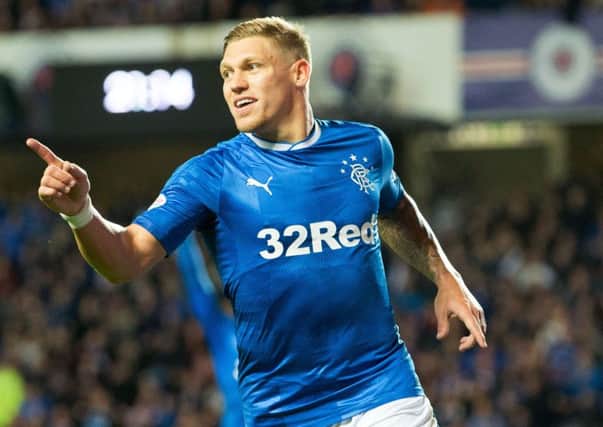 Rangers' Martyn Waghorn celebrates scoring his side's fourth goal of the game. The striker went on to score a hat-trick. Picture: Jeff Holmes/PA Wire