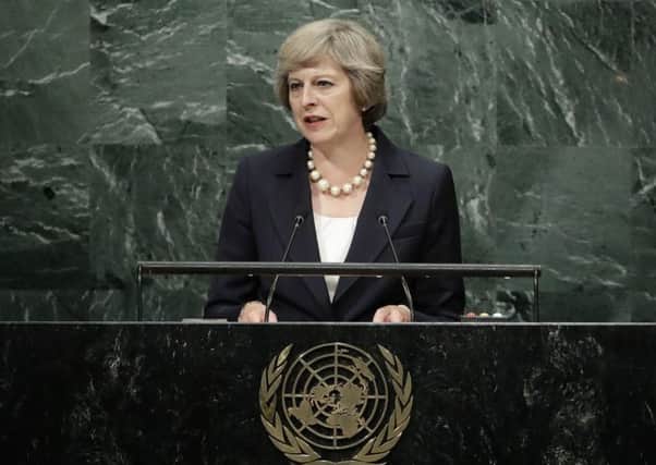Prime Minister Theresa May speaks during the 71st session of the United Nations General Assembly. Picture: AP