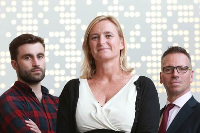 From left: Make It Social chief Eddie Robb, Talking Medicines co-founder Jo Halliday and Steve Ewing of Informatics Ventures. Picture: Stewart Attwood
