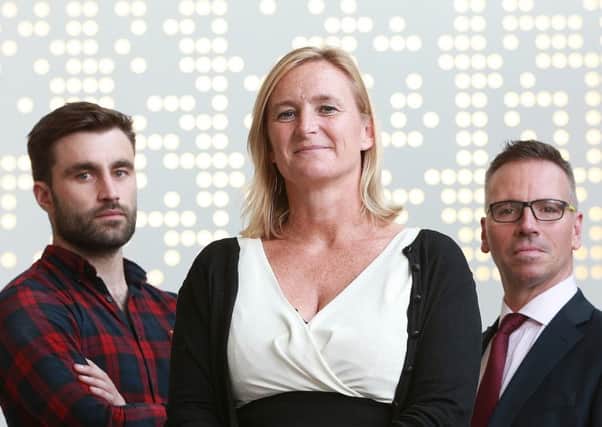 From left: Make It Social chief Eddie Robb, Talking Medicines co-founder Jo Halliday and Steve Ewing of Informatics Ventures.
Picture: Stewart Attwood