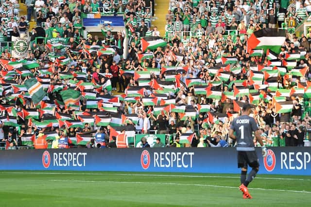 Celtic supporters' display of Palestinian flags during their recent Champions League qualifier. Picture: John Devlin