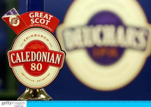 LONDON - AUGUST 08:  A Caledonian 80 Shilling label at the Beer Festival in Earls Court on August 8, 2007 in London, England. The beer festival is an annual event supported by CAMRA (Campaign for Real Ale).  (Photo by Cate Gillon/Getty Images)