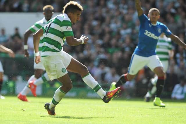 Scott Sinclair scores for Celtic in their recent clash with Rangers. Picture: John Devlin.