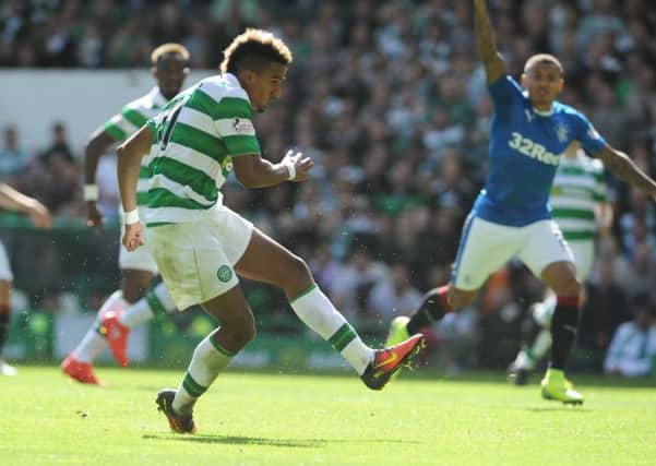 Scott Sinclair scores for Celtic in their recent clash with Rangers. Picture: John Devlin.