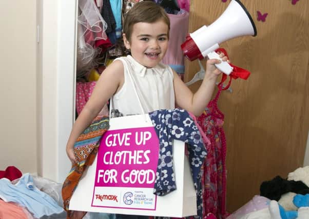 Seven-year-old Ehryn Andrews, from Elgin, is backing the Give Up clothes for Good cancer charity campaig. Picture: Contributed
