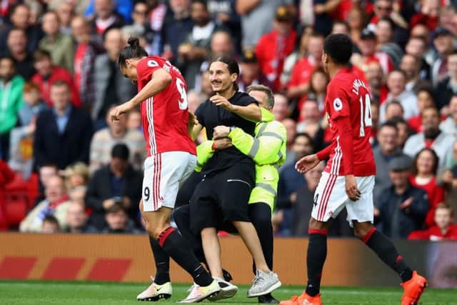 Zlatan, meet Zlatan: The fan confronts Ibrahimovic. Picture: Getty Images