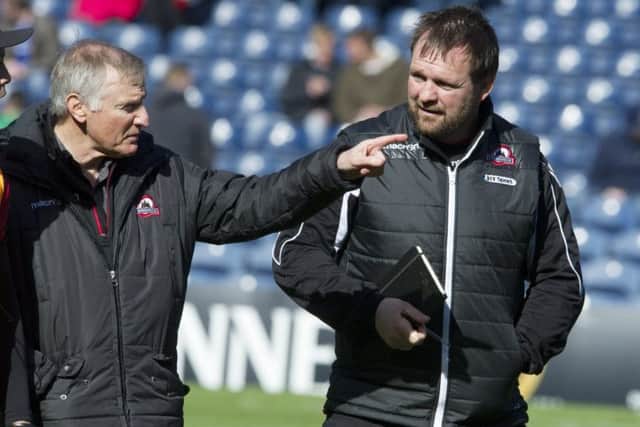 Edinburgh coach Alan Solomons and assistant Steve Scott. Picture: Ian Rutherford