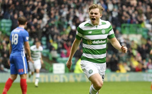 Celtic's James Forrest celebrates having scored his side's third of the match. Picture: SNS