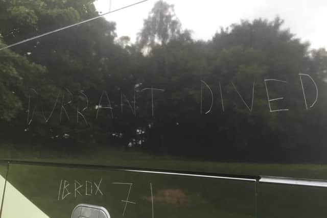 A picture taken of the Rangers team bus. Picture: Calum Bell