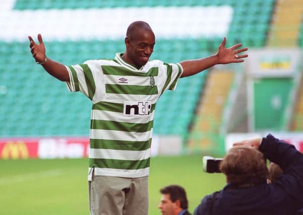 Ian Wright after completing his move to Celtic in 1999. Picture: Allan Milligan/TSPL