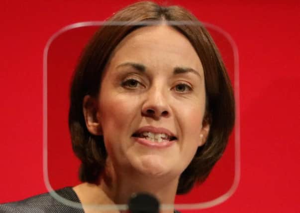 Kezia Dugdale, seen here through the autocue, won a crucial victory for Scottish Labour at the party conference