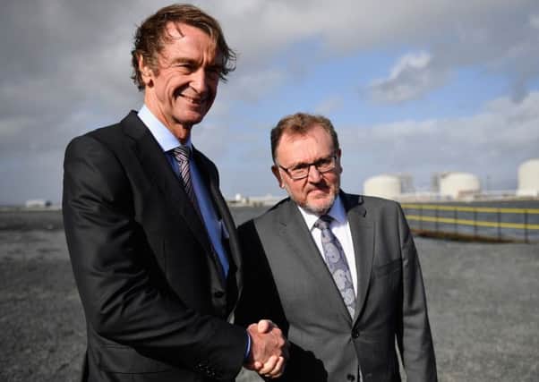 Ineos chief executive Jim Ratcliffe meets with Scottish Secretary David Mundell at Grangemouth as the first ship carrying shale gas from the US arrives in the Firth of Forth. Picture: Getty Images