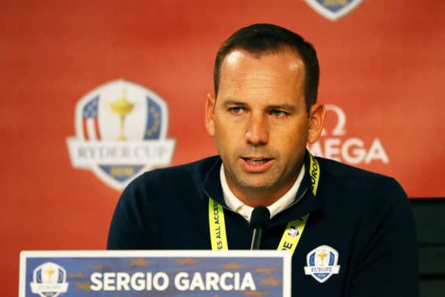 Sergio Garcia of Europe speaks during a press conference prior to the 2016 Ryder Cup at Hazeltine. Picture: Andrew Redington/Getty