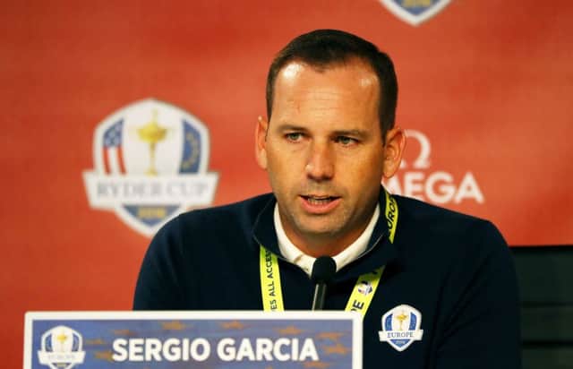 Sergio Garcia of Europe speaks during a press conference prior to the 2016 Ryder Cup at Hazeltine. Picture: Andrew Redington/Getty