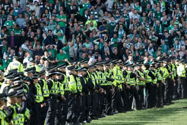 William Hill Scottish Cup Final 2016 Hampden. Rangers v Hibernian. Police line the pitch. Picture Robert Perry 21st May 2016