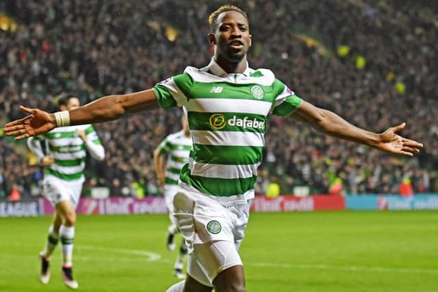 Celtic's Moussa Dembele celebrates putting Celtic 3-2 ahead. Picture: Rob Casey/SNS