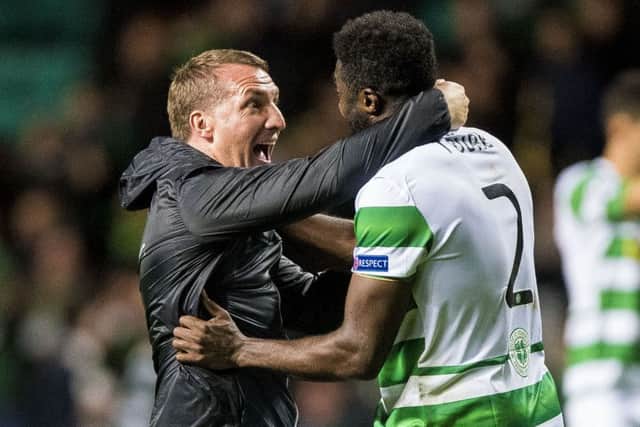 Celtic manager Brendan Rodgers and Kolo Toure after the draw with Manchester City. Picture: PA