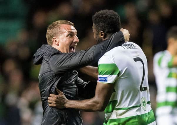 Celtic manager Brendan Rodgers and Kolo Toure after the draw with Manchester City. Picture: PA