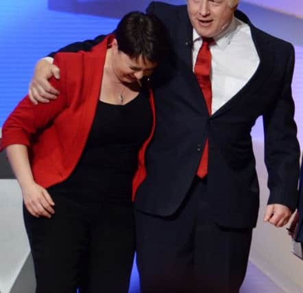 Boris Johnson and  Ruth Davidson embrace after the EU debate at Wembley Arena on June 21. Picture Getty